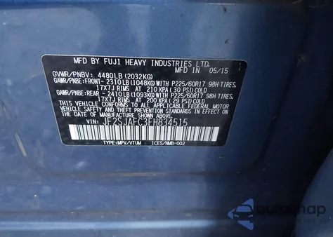 2015 Subaru Forester 2.5I Premium из США, поврежденный, VIN JF2SJAFC3FH834515